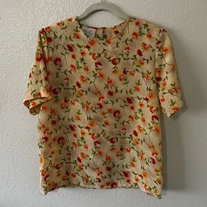 Vintage Kathy Lee Floral Print Blouse With Shoulder Pads, Size 10
